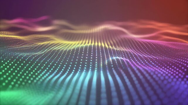 グリーンの光が波打つように流れるパーティクル背景