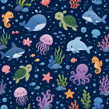 seamless pattern with sea life