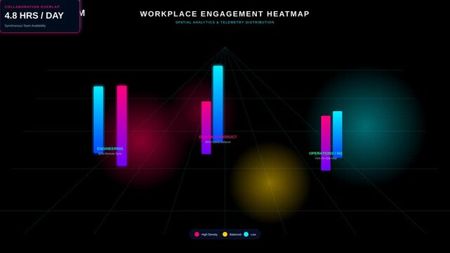 Workplace Engagement Heatmap Showing Spatial Analytics and Team Telemetry Distribution Data Graph