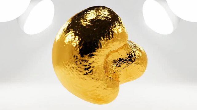 Shiny golden liquid blob or amorphous shape, abstract fluid metal, studio lighting, 3d render