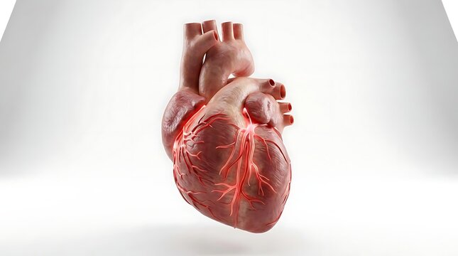 Human heart with red arteries