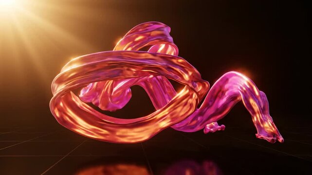 Abstract metallic ribbon twisting and flowing with dramatic lighting and reflections, representing fluid motion and modern luxury
