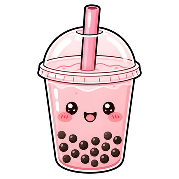 Cute Kawaii Bubble Tea Boba Drink isolated cutout on transparent background
