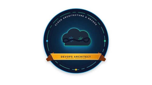 Cloud Architecture and DevOps Architect Master Certified Badge Animation with Circular Motion