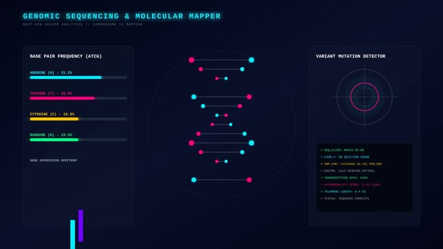 Digital DNA Genomic Sequencing Animation Showing Molecular Structure and Genetic Data Analysis