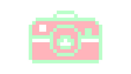 Fototapeta premium Cute Pink and Mint Green Pixel Art Camera Icon