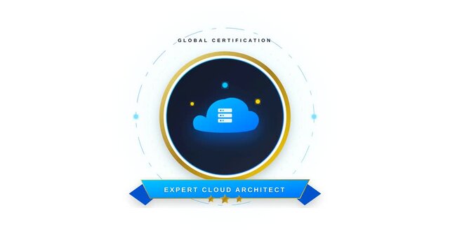 Expert Cloud Architect Global Certification Badge Design Featuring Abstract Digital Server Cloud