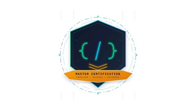 Master Certification Badge for Web Development Professionals with Frontend Backend and Database Icon