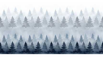 Fototapeta premium Seamless pattern with foggy spruce forest. Fir trees isolated on white background.
