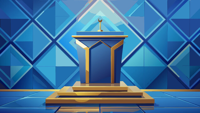 Islamic podium pulpit minbar mosque interior religious design with religion religious interior architecture background tradition platform ceremony illustration ornamental geometric template