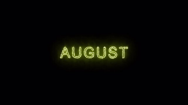 Glowing neon shine month name August text animation on black background. Glowing colorful neon text month of August. new modern digital neon shine Month name August text animation