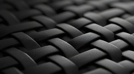 Fototapeta premium Close-up macro shot of black interwoven material, creating a pattern of interlocking lines and textures