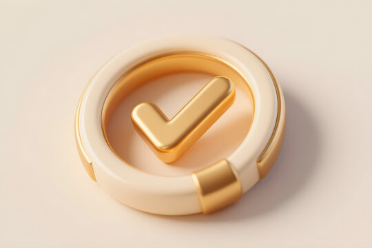 3d checkmark badge with a ring extreme close up filling the frame