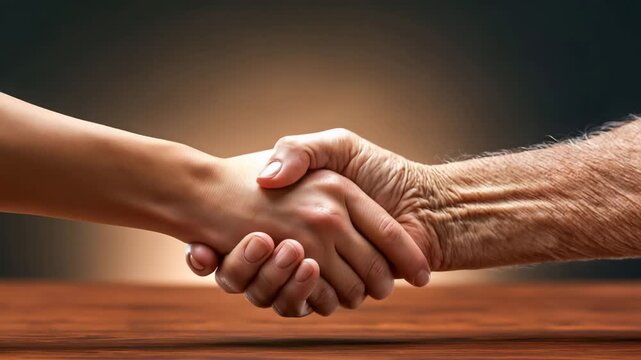 Close-Up of Hands Shaking Across a Bank Desk