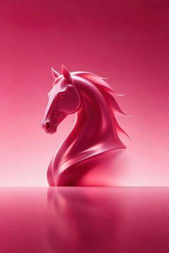 Smooth glossy pink horse head bust sculpture against gradient pink background shows modern abstract equestrian art and minimalist decorative concept