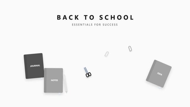 Back to school essentials header featuring notebooks and scissors