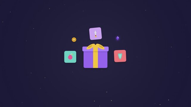 Gift box with game rewards animation for mobile gaming and digital interface
