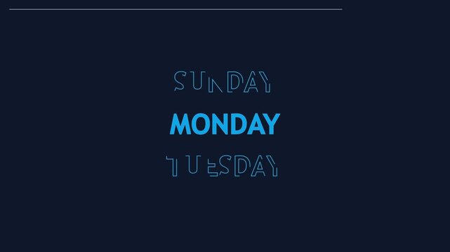 Animated days of the week calendar text scrolling on a dark blue background