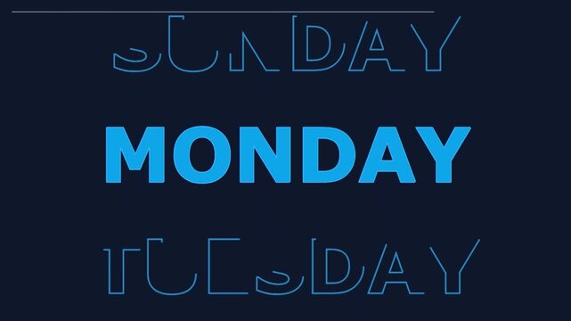 Days of the week motion graphics with bold blue typography and line art style