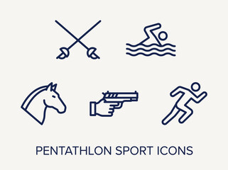 Naklejka premium Pentathlon Sport Icons Minimalist Line Collection
