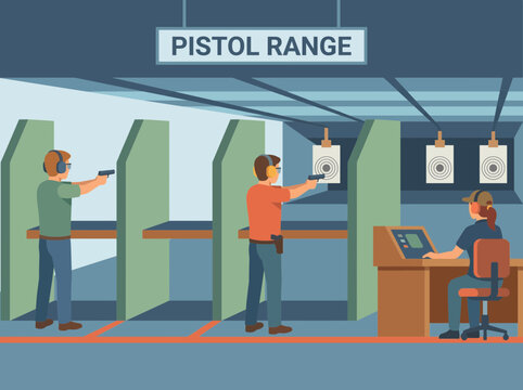 Pistol Shooting Range Flat Design Illustration
