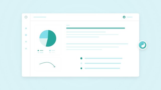 Data analytics dashboard interface with animated pie chart and line graphs