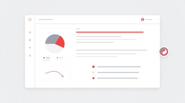 Dashboard data analytics interface with animated pie chart and line graph
