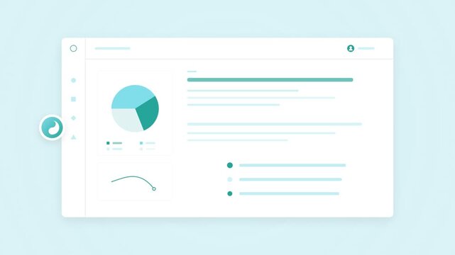 Data dashboard interface showing animated pie chart and financial line graph