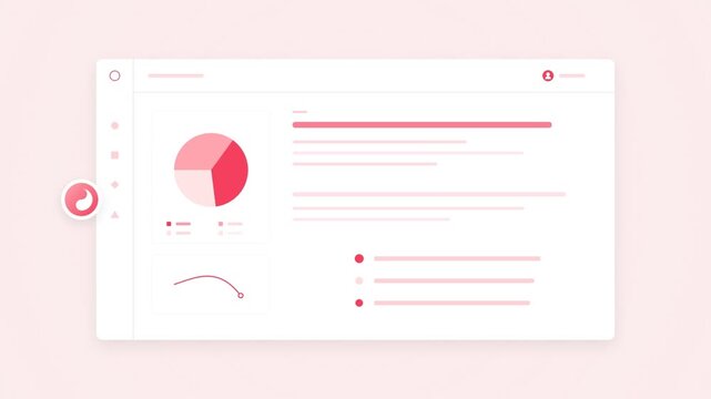 Data analytics dashboard interface with animated pie chart and growth metrics
