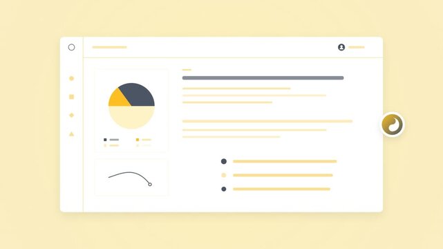 Data analytics dashboard interface with animated pie chart and line graph