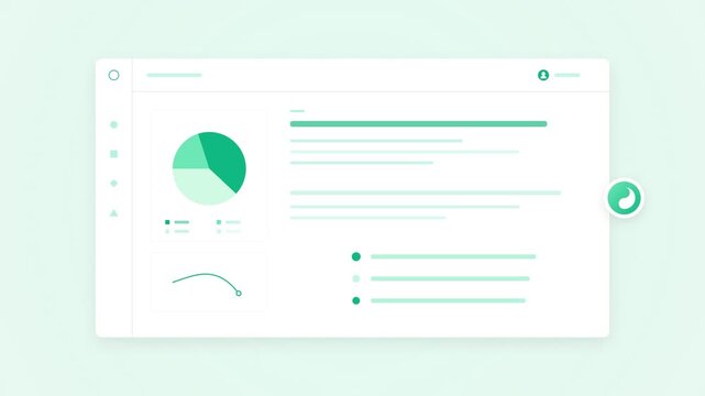 Data analytics dashboard interface with animated pie chart and line graph