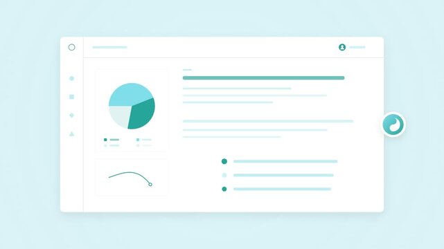 Data dashboard interface with animated pie chart and financial analytics