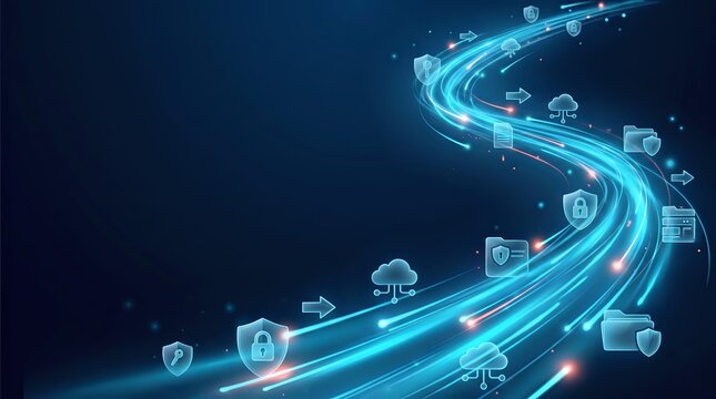 SecureTransfer-NavyCyanBlue-GlassLight-TechAdvertising-DigitalWaveBackground