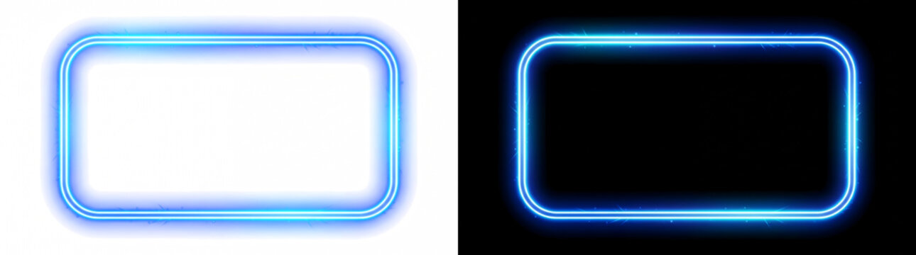 Glowing Luminous Rectangular Frame with Rounded Arc Corners, Luminous Light Effect Overlay Isolated on Transparent Background