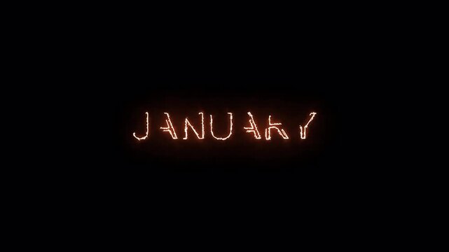 Neon January text animation on black background. January month neon line text concept. January neon looping animation. first month of year