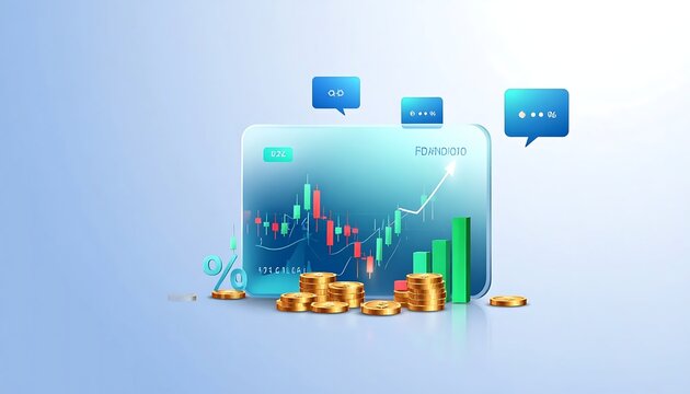 Financial growth chart with coins and speech bubbles