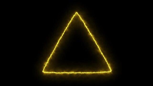 Glowing yellow neon triangle energy flickering against dark black background.