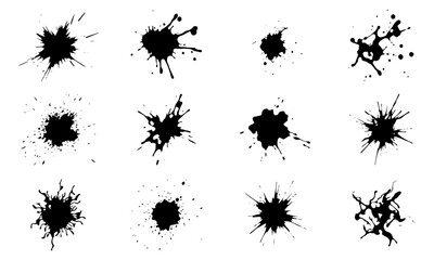 Fototapeta premium Set of twelve unique black ink splatters and artistic paint drops