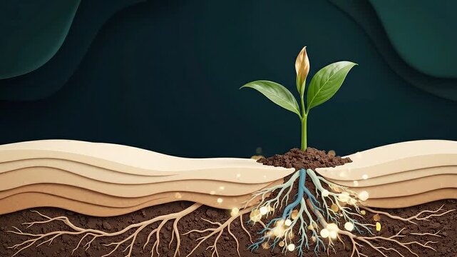 ESG investment concept animation with growing plant and roots