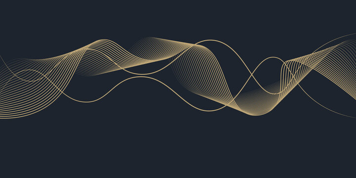 Abstract geometric vector curve lines shape in premium gold color isolated on transtransparent background. Dinamic flowing gold gradient wave pattern. Vector llustration