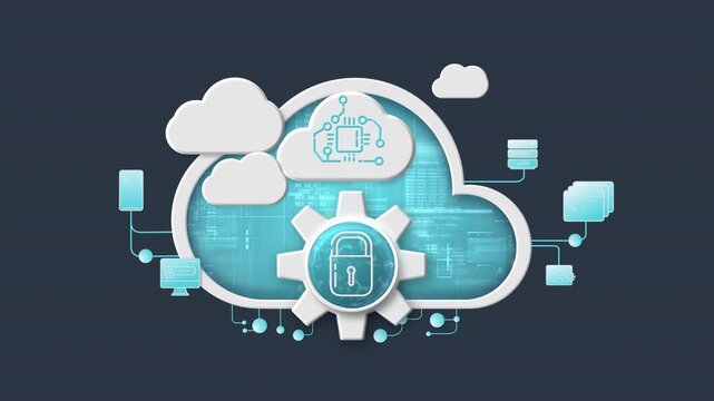 Cloud and padlock icons in cloud protection and network security infographic