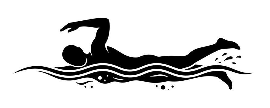 Swimmer silhouette vector with splashing water and dynamic freestyle motion