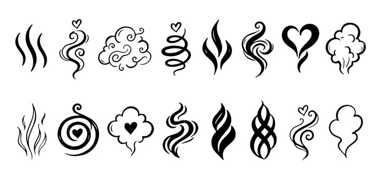 Decorative smoke and steam swirl vector set with elegant abstract curling shapes.