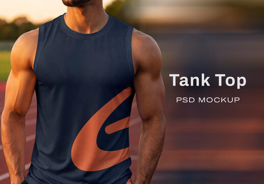 African American Male Tank Top Mockup PSD For Sporty Apparel Branding