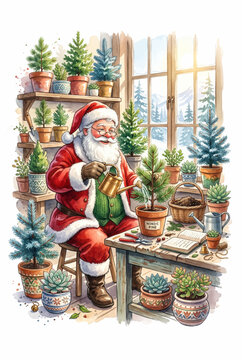 Santa Tending to Hygge Houseplants Vignette.svg