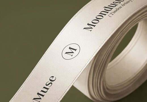 Elegant Packaging Mockup PSD Of Rolled Branded Paper Tape On Olive Background