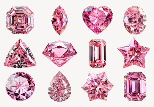 Pink Gemstones Various Shapes Sparkling Element Set
