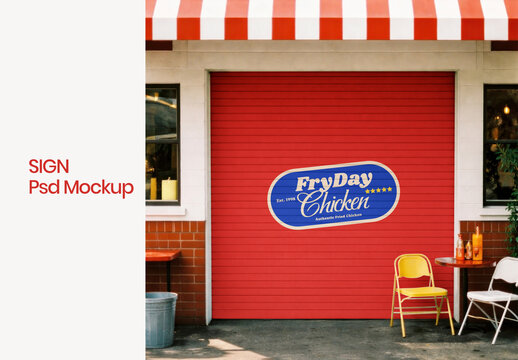 Retro Chicken Restaurant Sign Mockup PSD