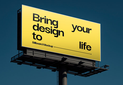 Yellow Billboard Mockup With Bold Text PSD