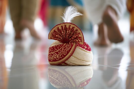 Traditional Indian Groom Safa Turban Headwear Placed on Floor